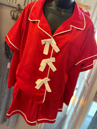 Satin Bow Pajama Set- Red