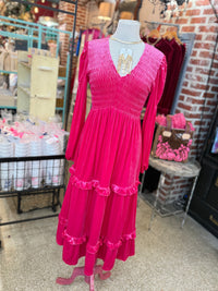 Tiered Pink Velvet Maxi Dress