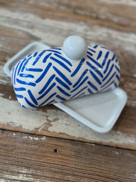 Blue & White Patterned Butter Dish