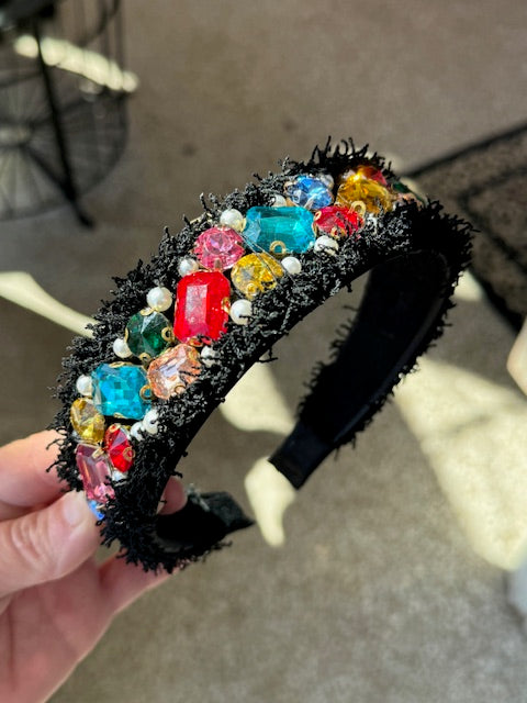 Black Headband with Multicolor Gems