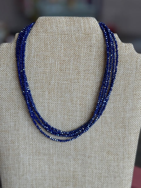 Sparkly Blue Beaded Multi-Strand Necklace