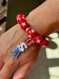 Red Star Bead Bracelet with USA Charm