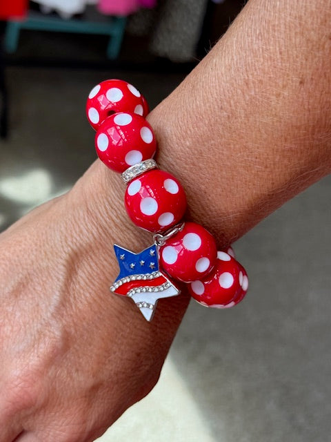 Red Jumbo Bead Bracelet with Star Charm