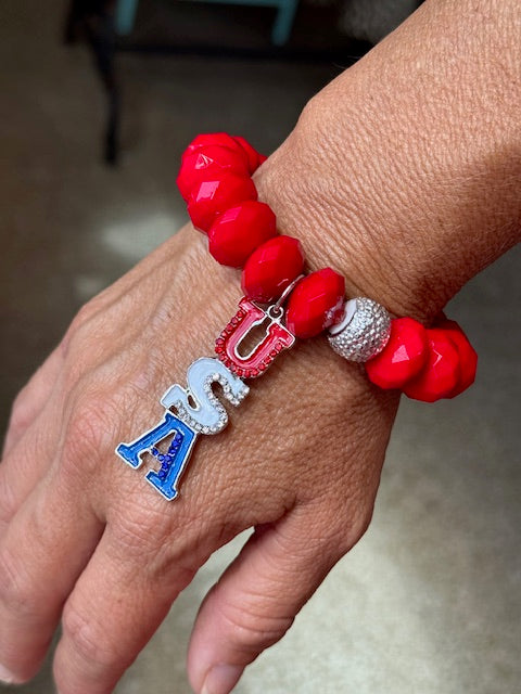 Red Bead Bracelet with USA Charm