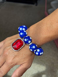 Blue Jumbo Bead Bracelet with Red Jewel