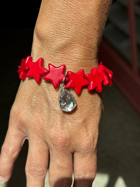 Red Star Bracelet with Clear Jewel