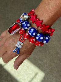 Blue Jumbo Bead Bracelet with Red Jewel