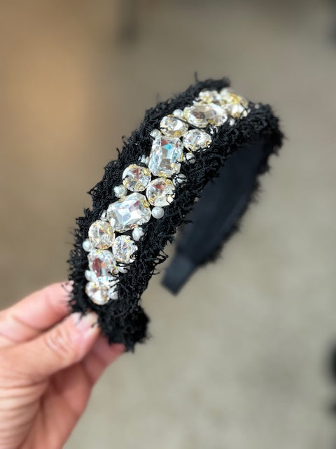 Black Headband with Clear Gems