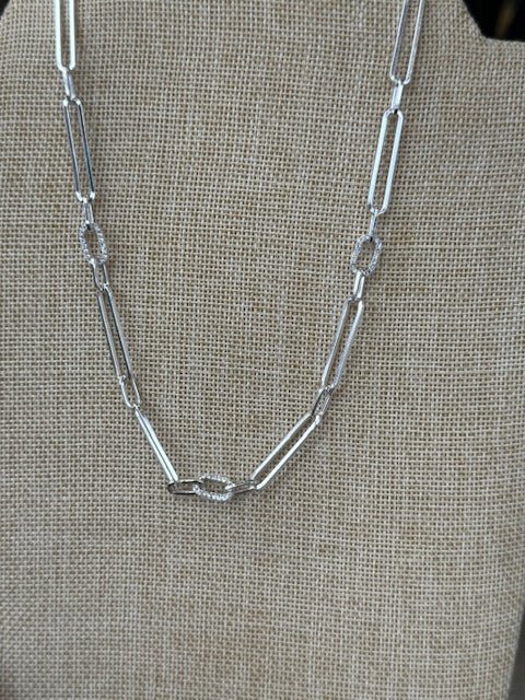 Silver Linked Necklace with Jewel Accents