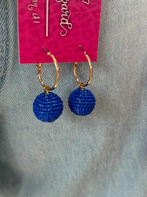 Blue Bead Ball Earrings